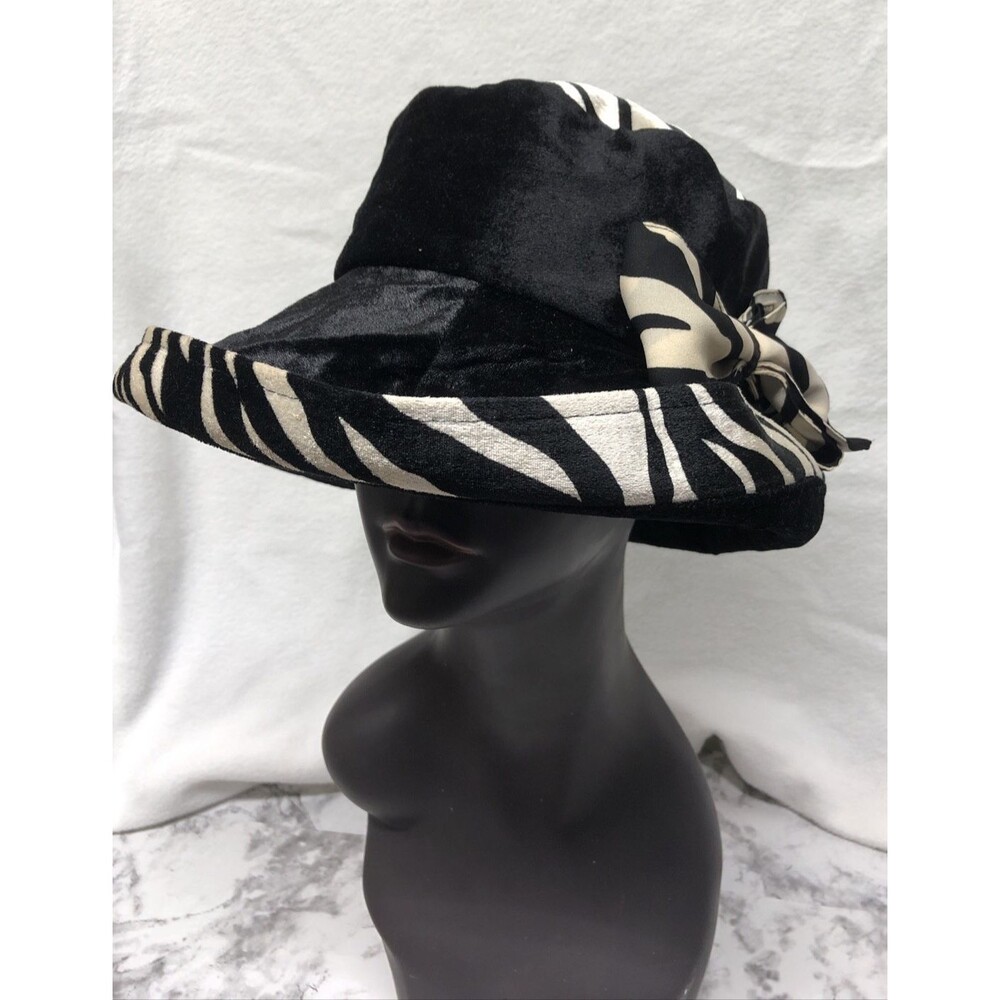 Something Special Dramatic Velour Hat Zebra Trim Bow Mob Wife Glam Church Derby